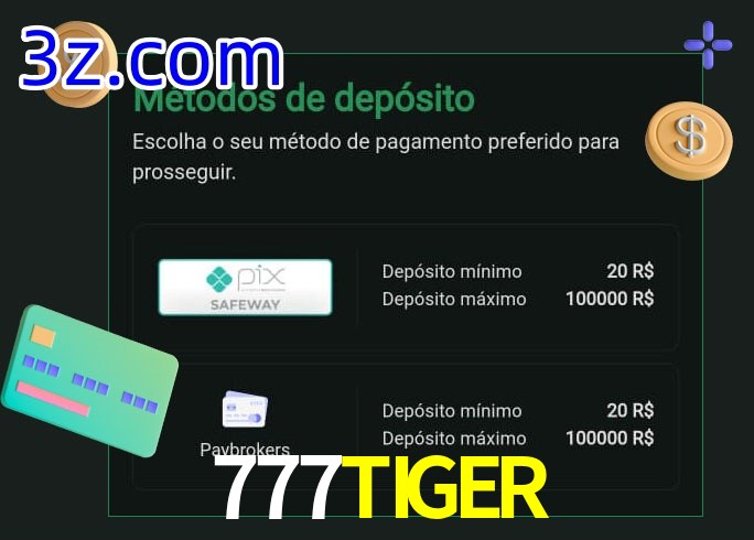 O cassino 777TIGER oferece uma grande variedade de métodos de pagamento